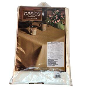 Oblong Tablecloth 60" X 84" Cream Polyester Contemporary Dining Durable Easy Car